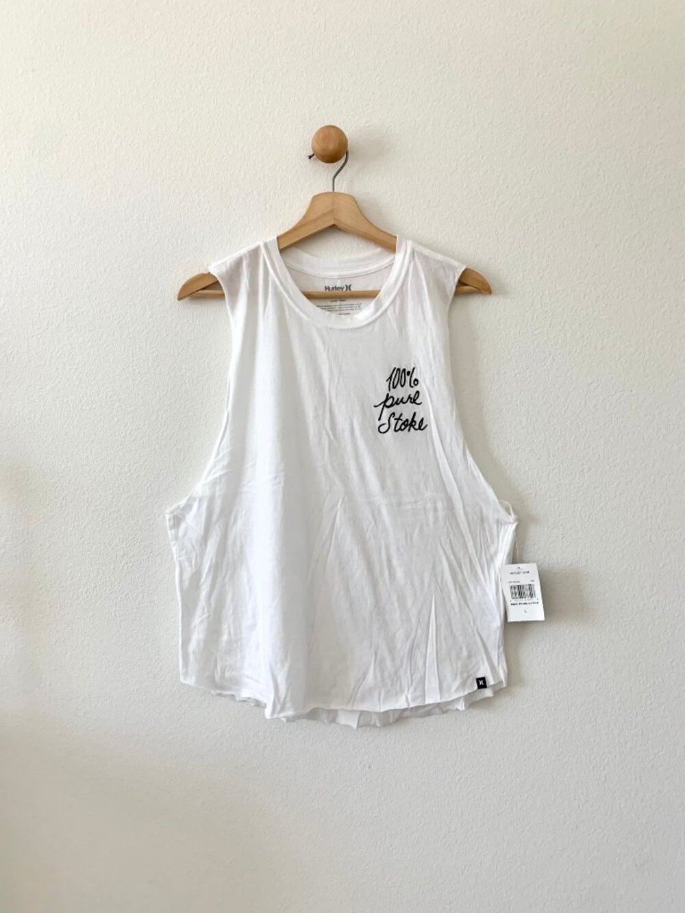 Hurley White 100% Pure Stoke Sleeveless Muscle Tank Top Large